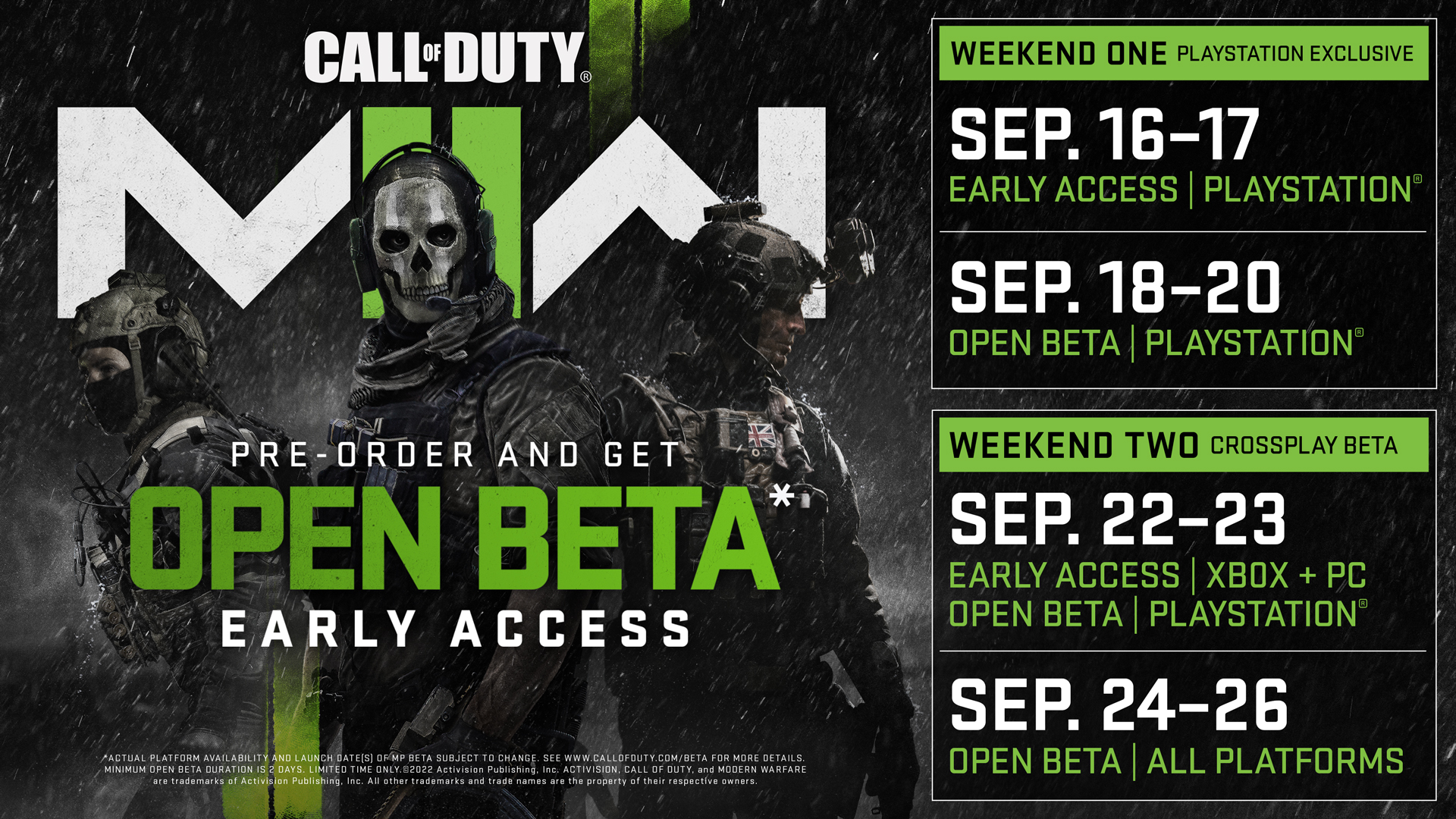 ANNOUNCING CALL OF DUTY®: NEXT, THE FRANCHISE SHOWCASE EVENT, AND OPEN BETA DATE TIMES FOR CALL OF DUTY®: MODERN WARFARE® II.