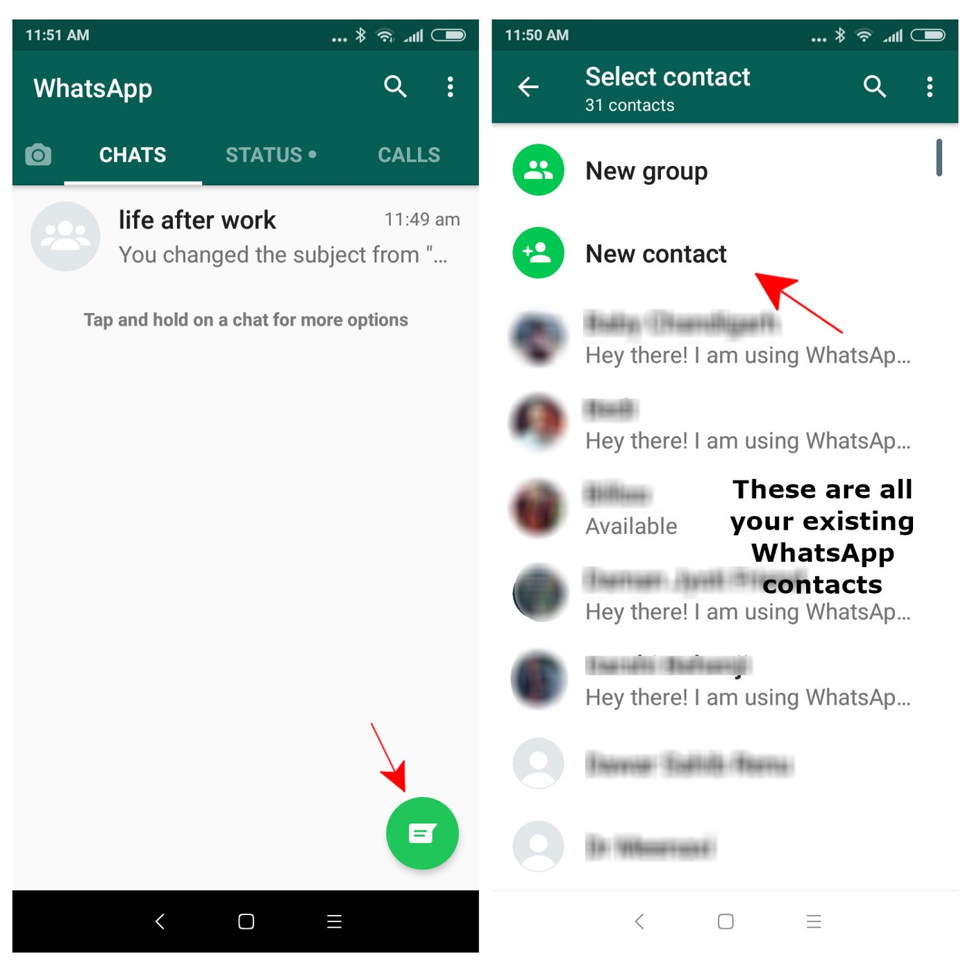 How do I add contacts to WhatsApp on my Android smartphone?