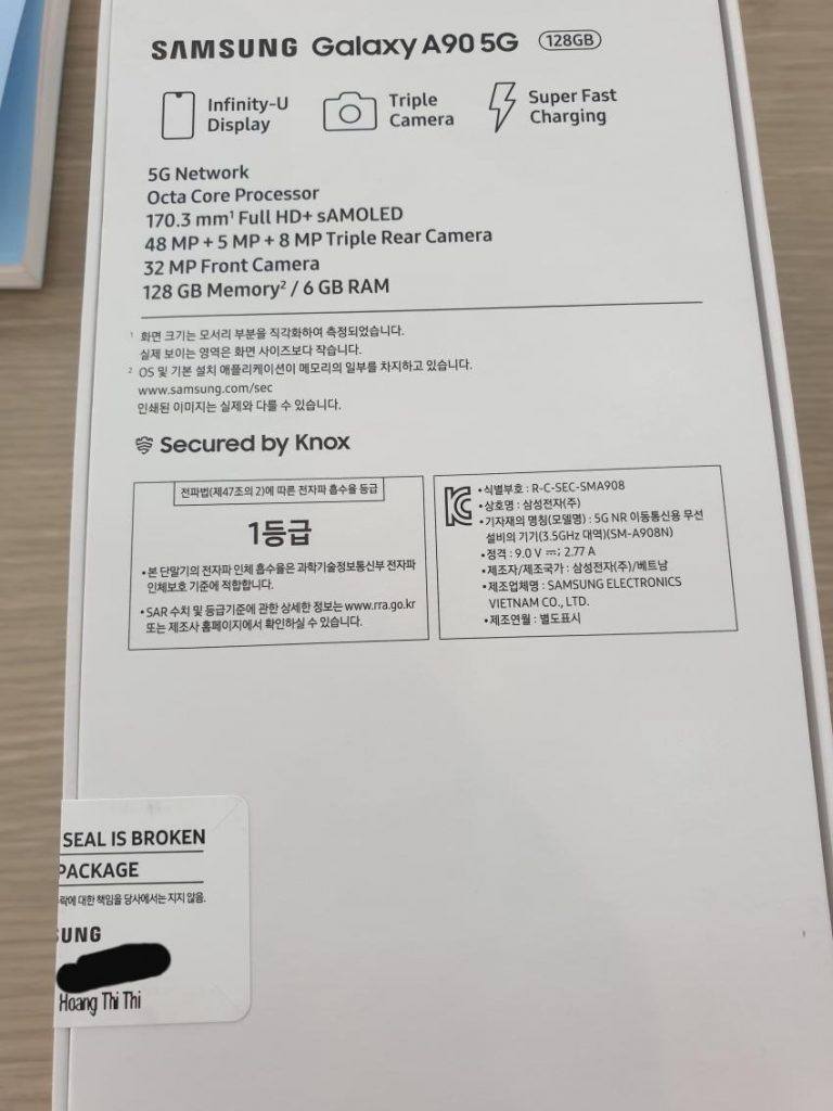 Samsung Galaxy A90 5G Retail Box Confirms Key Specification Revealed