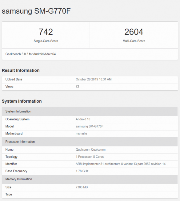 Samsung Galaxy S10 Lite Spotted On GeekBench with Snapdragon 855 Soc, Specification