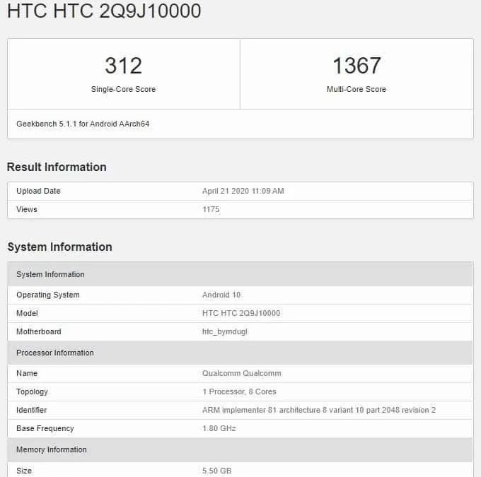 HTC reportedly working on HTC desire 20 Pro spotted on Geekbench and More.