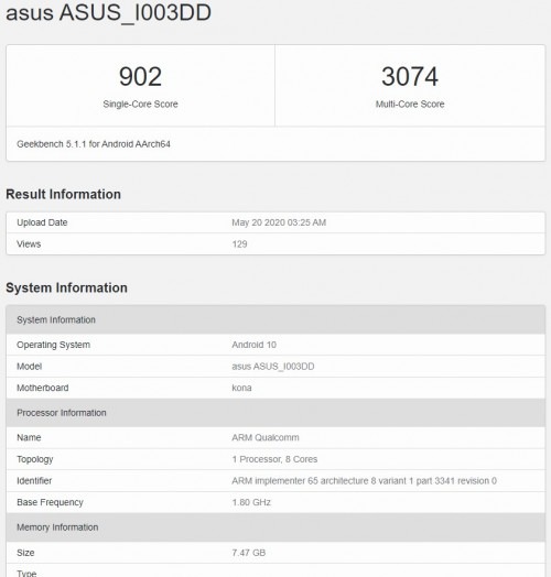 Asus ROG 3 Spotted on WiFi Alliance and Geekbench revealed the Key Specifications and more