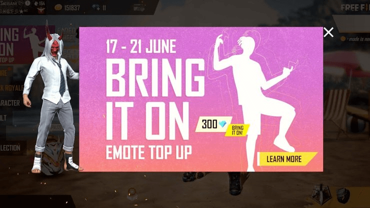 How to unlock the “Bring it on” Emote in Free Fire with Top-up Event
