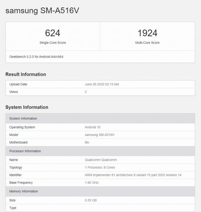 Samsung Galaxy A51s Listed on Geekbench reveals Snapdragon 765G SoC