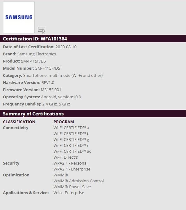 Samsung Galaxy Fold Lite received it’s Wi-Fi Certification
