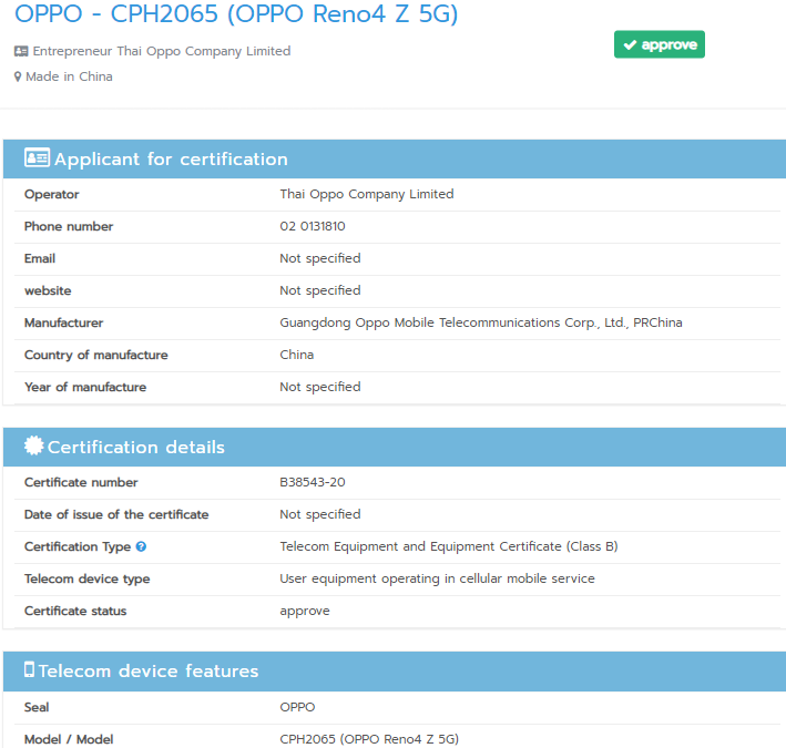 Oppo A92s received it’s certification in thailand, Oppo Reno4 Z 5G global confirmed