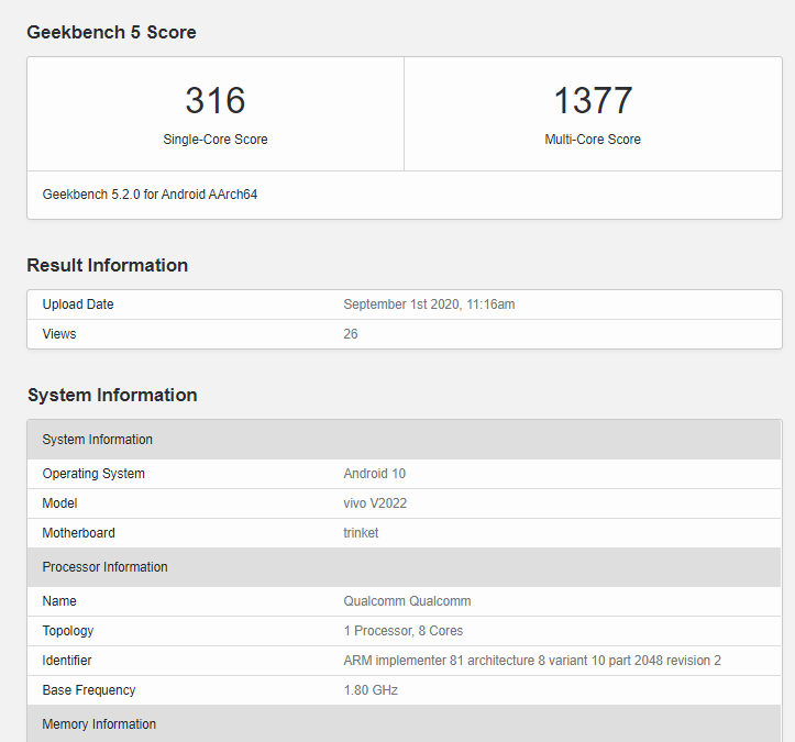 Vivo V20 SE listed on Geekbench with Snapdragon 665