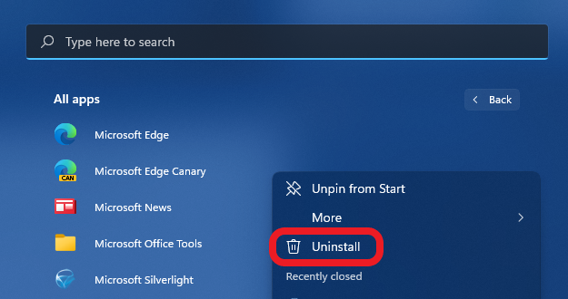 How to Uninstall App and Program in Windows 11