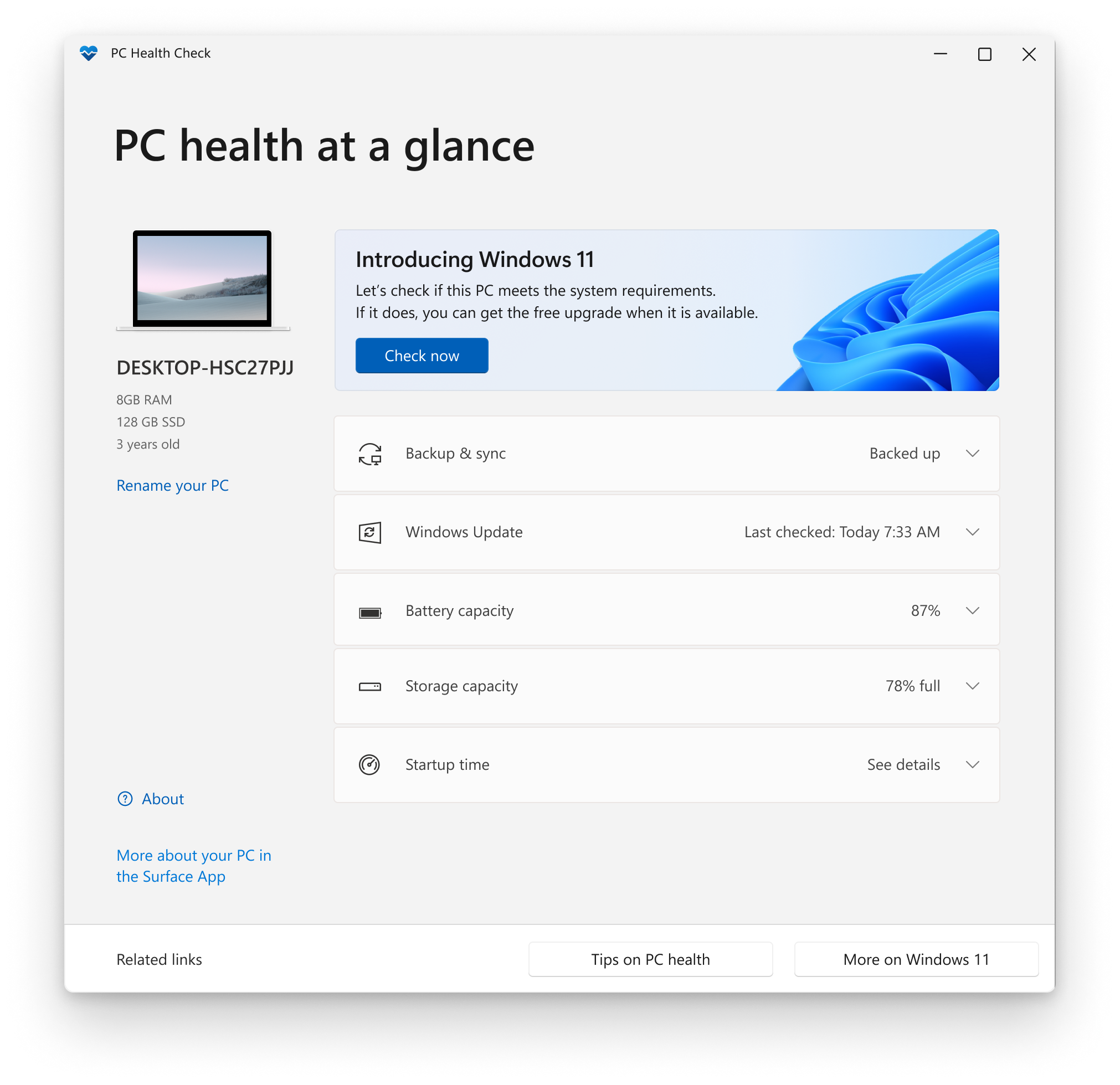 How to use the PC Health Check app