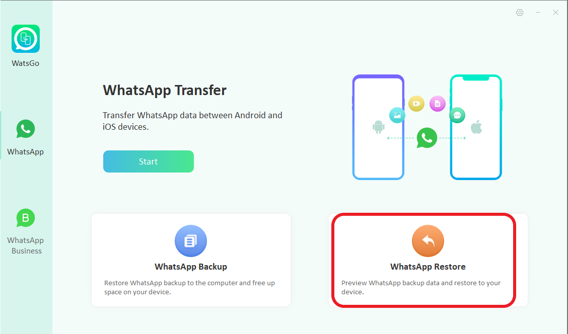 WhatsApp Restore: Preview WhatsApp Backup data and Restore to your device.