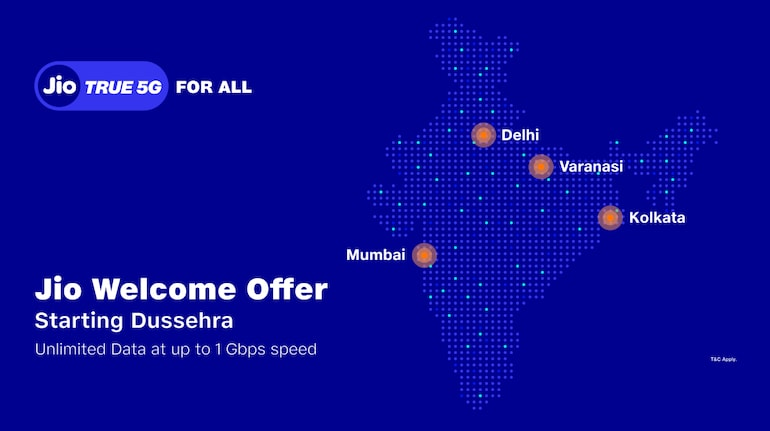 Jio 5G Welcome Offer 2022 with Unlimited data 1Gbps Speed in 4 Cities