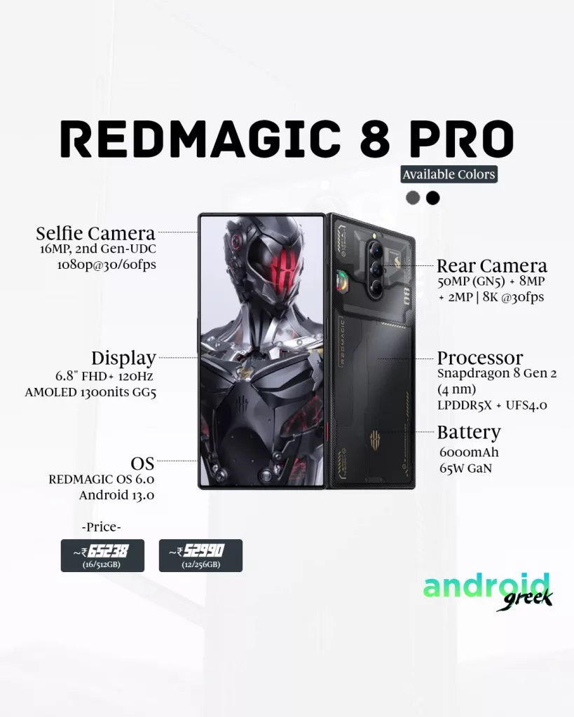 RedMagic 8 Pro Launched with 6.8″ FHD+ 120Hz OLED display, Snapdragon 8 Gen 2, under-display camera, 6000mAh