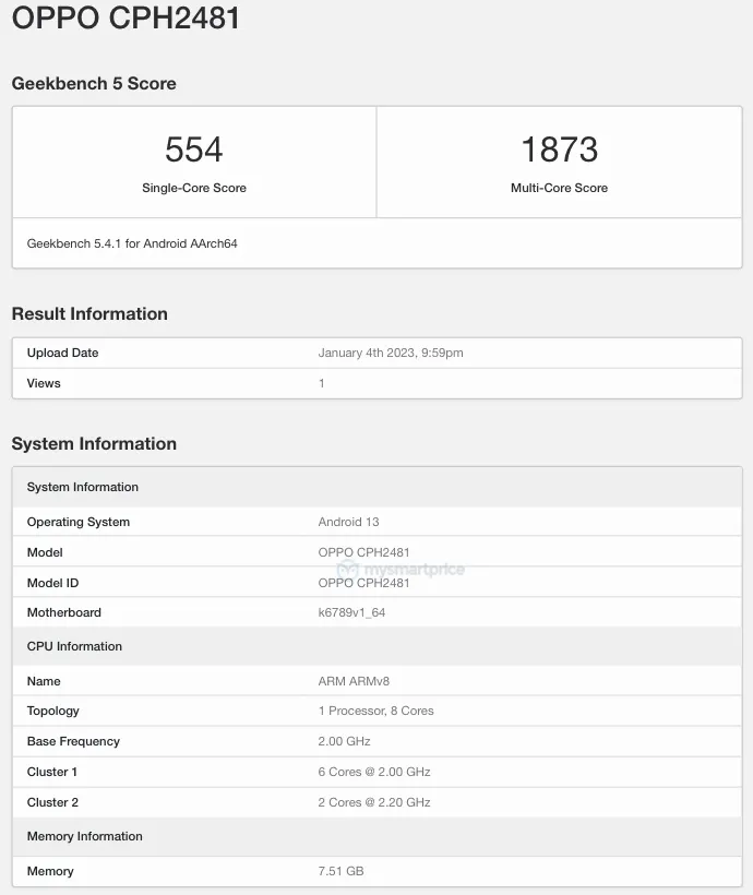 Oppo Reno 8T spotted on Geekbench with MediaTek Helio G99 SoC