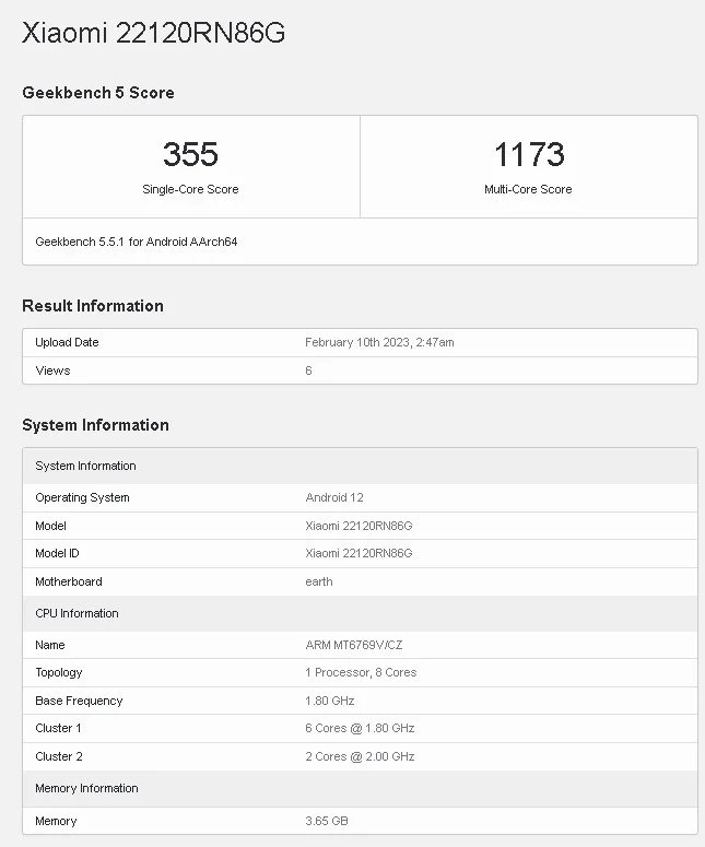 Redmi 12C Global Variant Spotted On Geekbench