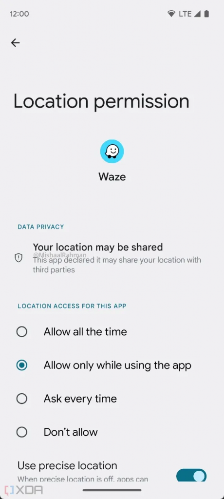 Android 14 will tell users why apps are using location access in real time with Google Play’s data safety section.