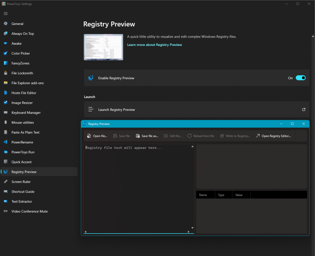 Microsoft PowerToys adds Registry preview to edit Windows Registry files.