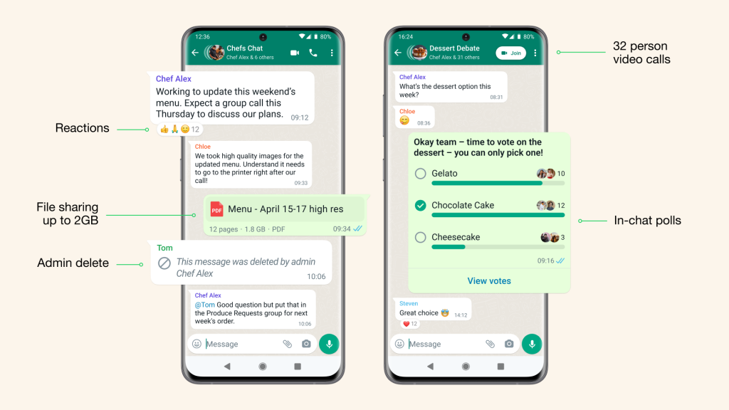 WhatsApp updates include new features such as poll updates, document sharing, and media forwarding with captions,