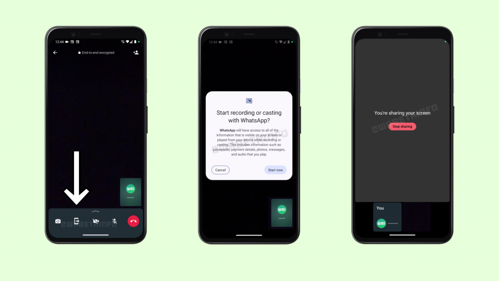 WhatsApp is testing screen sharing, Material Design 3 switches, update tab, status archives, and more in beta.