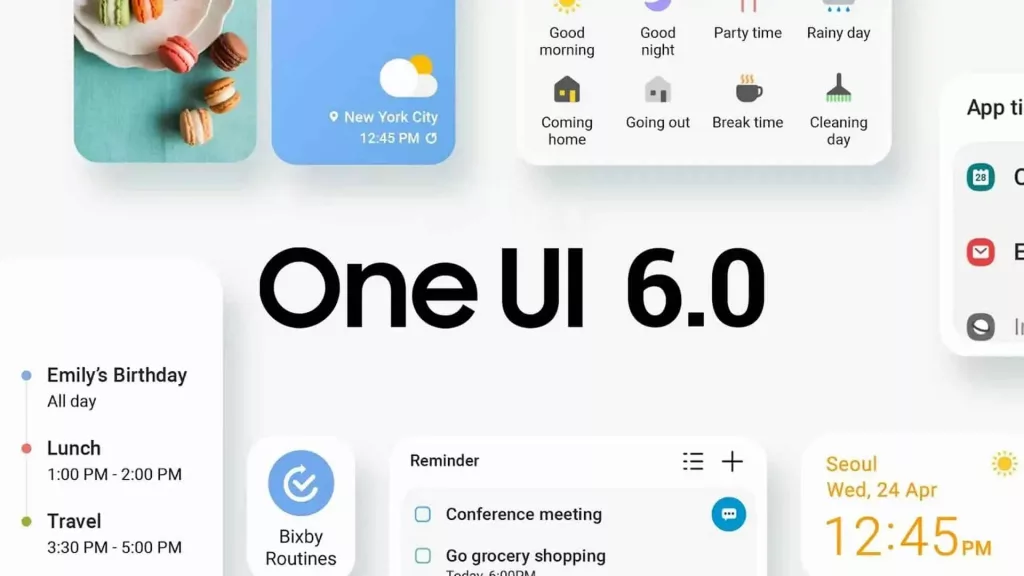 Samsung Galaxy smartphone showcasing the One UI 6.0 update, powered by Android 14