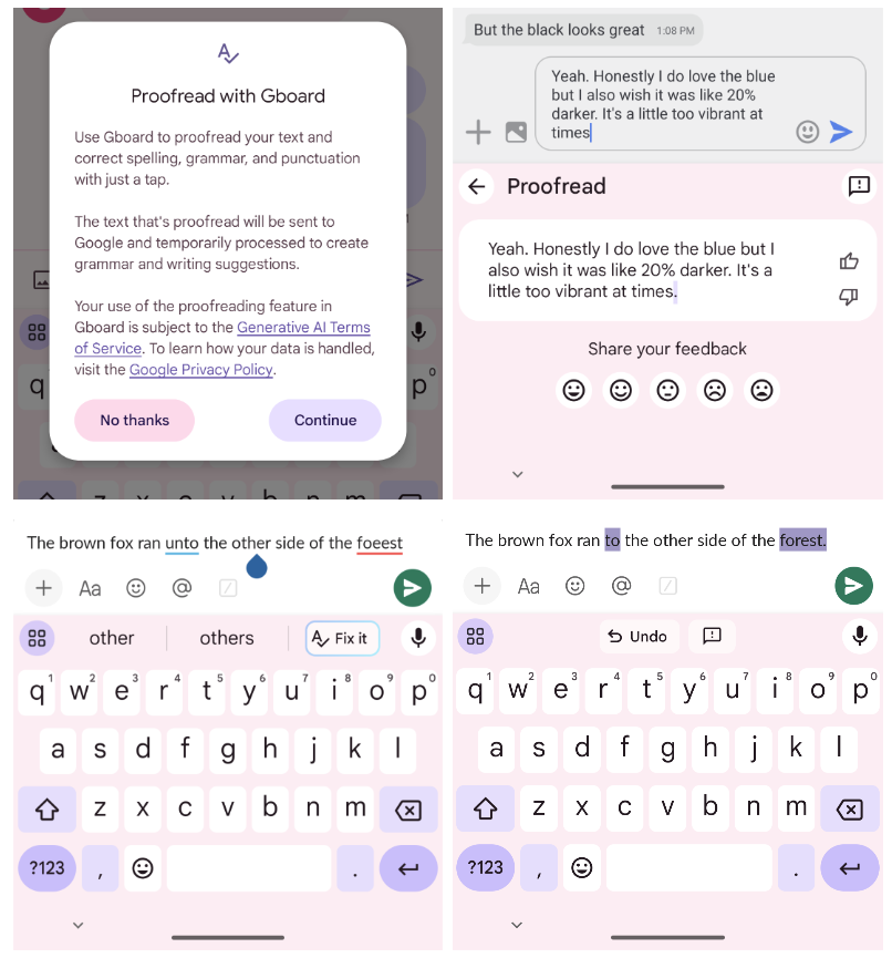 Gboard has been updated with an AI-powered feature to proofread and fix text.